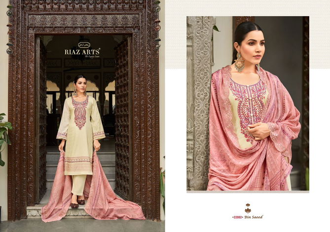 Bin Saeed Vol 2 By Riaz Arts Lawn Digital Printed Dress Material Suppliers In India
